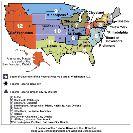 US map of the Federal Reserve System